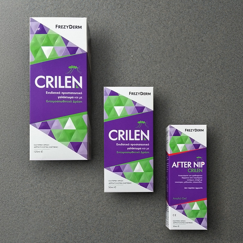 CRILEN insect repellent packaging with embossed premium design by ABC Design Communication.
