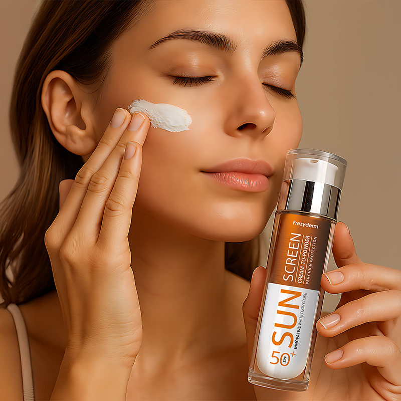 Minimal sunscreen bottle with premium metallic design and clean award-winning packaging by ABC Design Communication