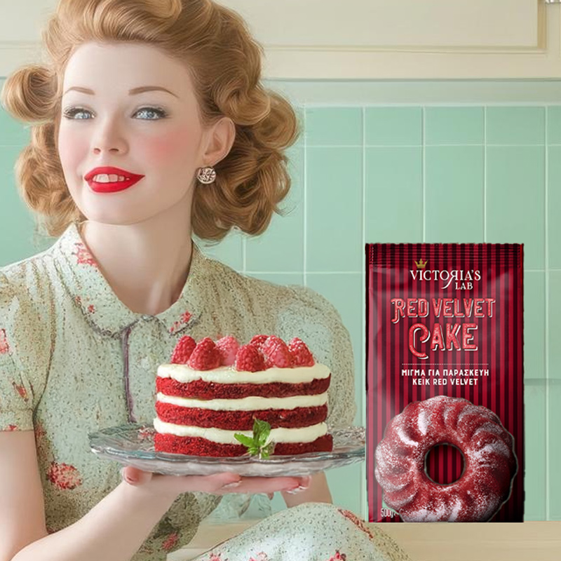 Victoria’s Lab cake retro packaging design by ABC Design Communication inspired by 1950s home baking style