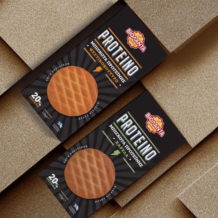 Violanta PROTEINO cookies branding and packaging by ABC Design Communication