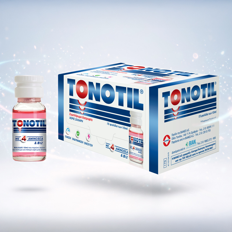 TONOTIL packaging redesign and rebranding by ABC Design Communication, highlighting energy and vitality