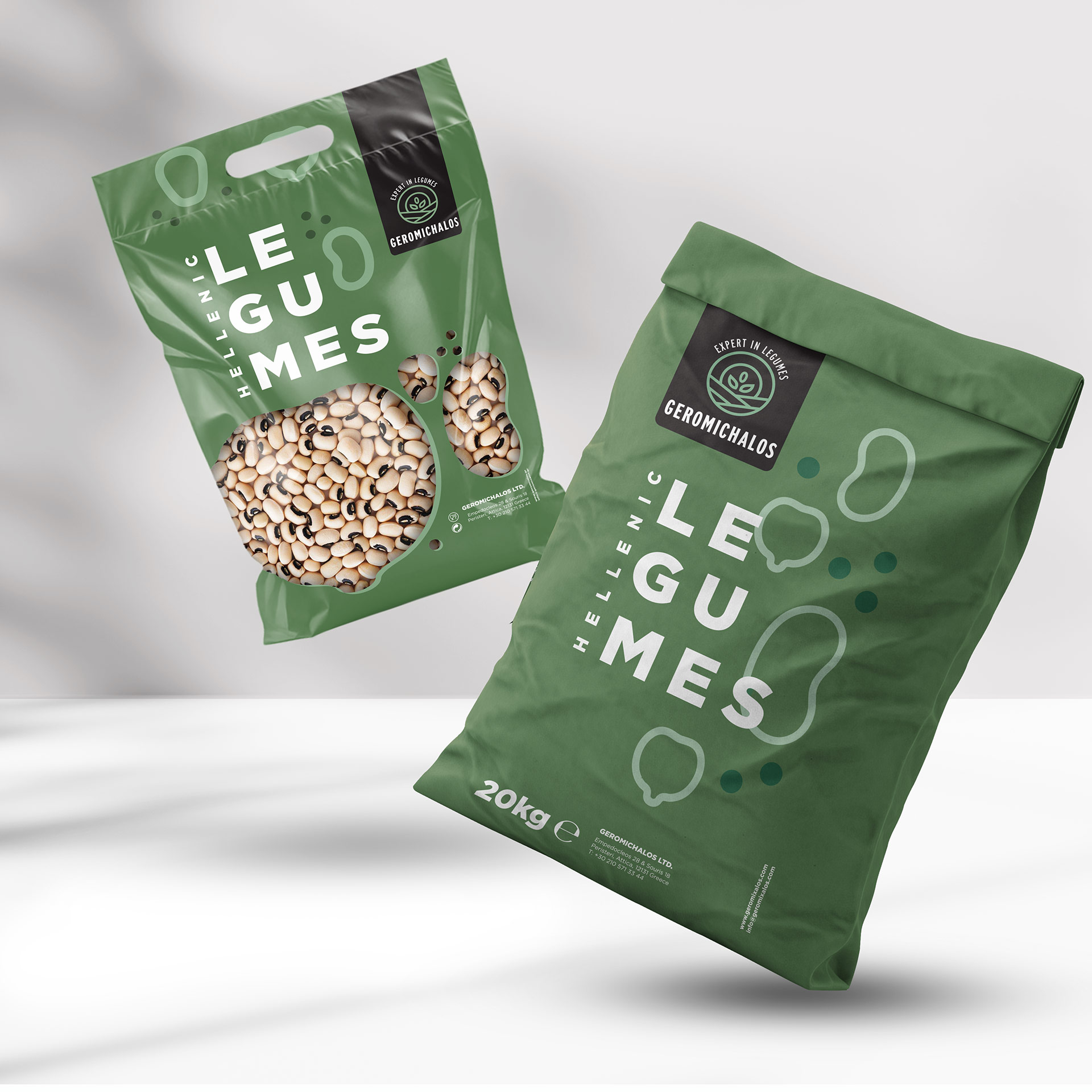 Geromichalos legumes modern packaging design with green organic patterns